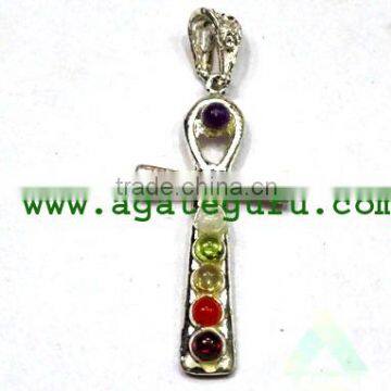 CHAKRA ANKH METAL STONE PENDANT