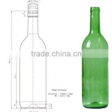 Glass wine bottles emerald color