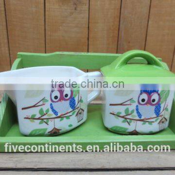 New owl decal creamer and sugar bowl set