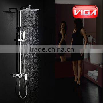 Brass wall-mounted round rain shower column set