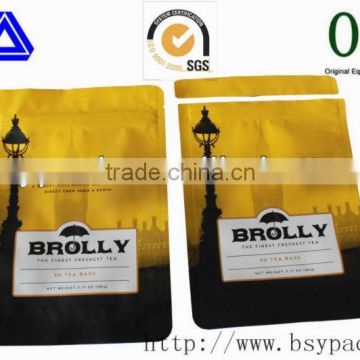 laser easy to tear 90g dry black tea bags with zipper customized printed logo