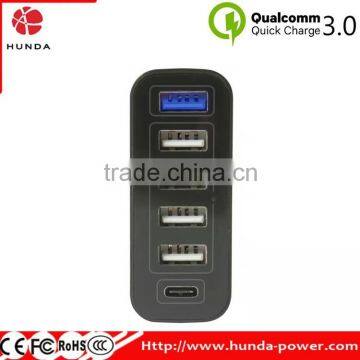 HUNDA Factory 60W 6Port USB Charger with Single Quick Charge 3.0 Port + Type C Port