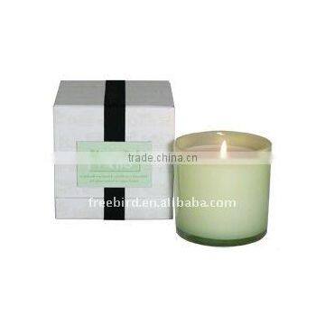 white scented soy wax candle in glass jar