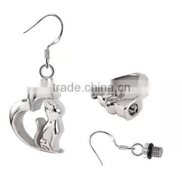 SRE8017 Blank Cat Pendant Earring Cat in My heart Memorial Jewelry Stainless Steel Earring