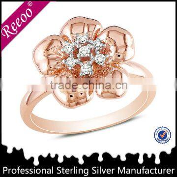 Cute rose gold flower ring,wholesale fleur de lis ring sterling silver