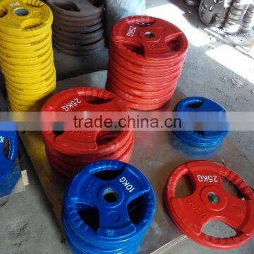 High Quality and Inexpensive Colorful Tri-grips Gym Equipment Rubber Weight Plate BW2007