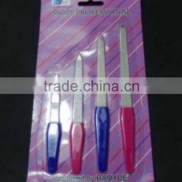 4pcs blister nail file/ metal nail file/dark blue and rose pink pp handle nail file/different size nail file set