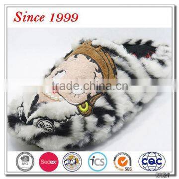 children's favourite black and white soft fur beaded slippers
