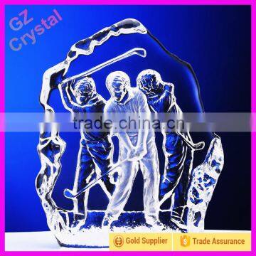 Designed glass crystal trophy with the man of playing golf