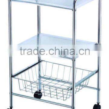 2 Tier Metal Board Shelf Rolling Cart with Wire Basket