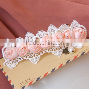 MYLOVE pink rose with white lace hair clip women fashion accessory