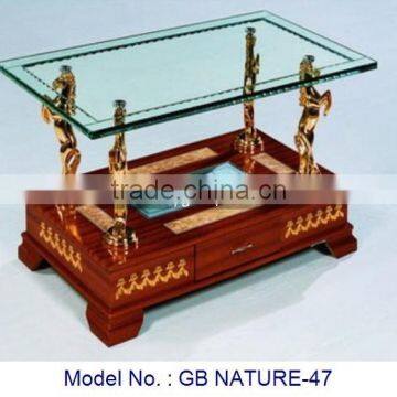 Antique Luxury Glass Top Coffee Table With Wooden Base And Drawer Unique Living Room Furniture For Home Indoor In High Quality