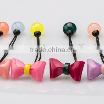 Wholesale Kids Accessory Red Cute round ball Hair Ties With cellulose acetate/resin Acrylic butterfly bow knot Beads Decorative