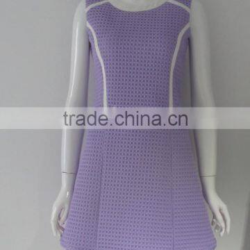 Pretty steps new fashionable purple Tweed Cotton woven check dress 2015