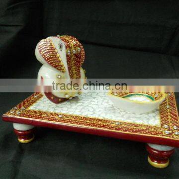 Chowki Ganesha painting marble artist home decor Purpose gift art and craft Choki Ganpati Hindu Deepak Diwali