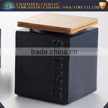 Black Square Shape Ceramic Kitchen Jar With Lid photo-2