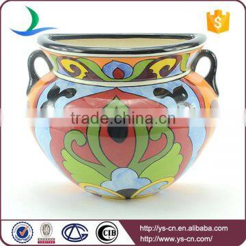 YSfp0010-01Unique hanging wall large flower pot with hand print design