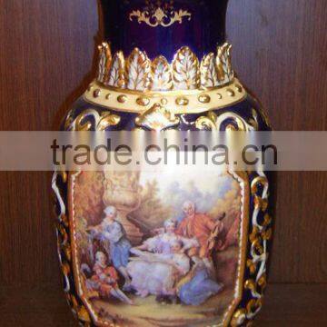 Arabic Style Crackle Ceramic Vase, Hand Painted Gilt Brass Mounted Vase photo-3