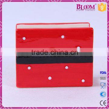 Red Christmas Tableware Ceramic Oblong Napkin Holder photo-3