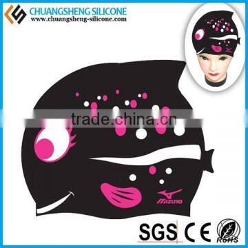 FUNNY SILICONE WATER DROP SWIM CAP WITH CUT EAR AND CARTOON PRINTING photo-3