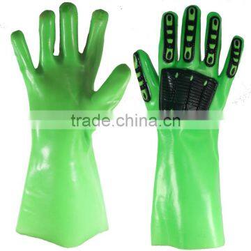 NMSAFETY green gauntlet PVC gloves with TPR chips on back