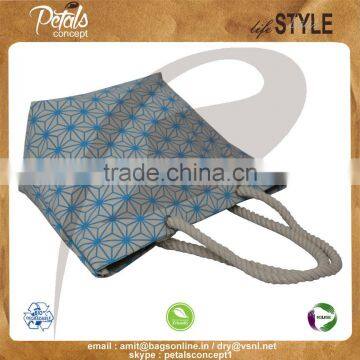 12 oz Natural Canvas Floral Print Tote Bag With Hanging Zip Pocket & With Twisted Rope Handle photo-3