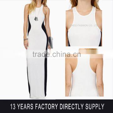 Block 100% cotton fabric Stylish Plain Women Sleeveless Maxi Long Dress