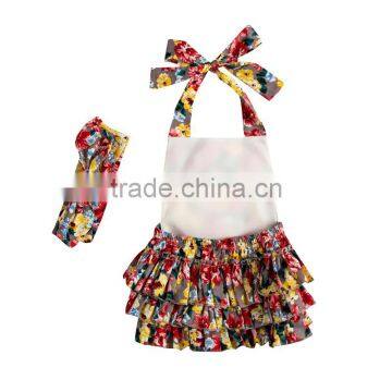 Rompers Newborn Baby Ruffle Romper Girls Summer Style Clothing Flower Romper With Headbands photo-5