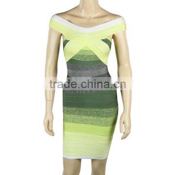 2015 New Arrival Slash Sleeve Pink/Green Gradient Bandage Dress Brand Hot Cocktail Party Slim Dress photo-5