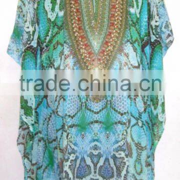 DIGITAL print Lace up Georgette crystal blouse kaftan CAFTAN tunic poncho top