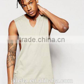 Soft cotton longline sleeveless t-shirt vest, OEM men tee shirt cheap price