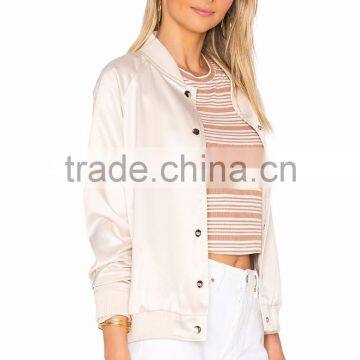 2017 MGOO Customize Satin Bomber Jacket Peachy Embroidery Windbreaker Sports Jacket For Women Clothing Manufacturing photo-3