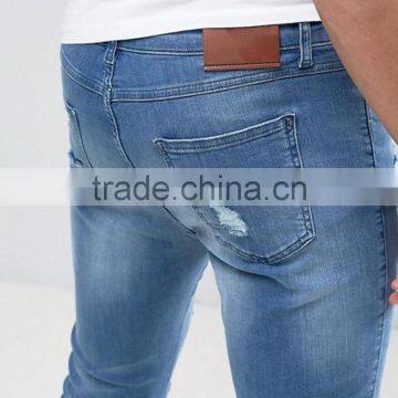 2017 Blue Ripped Skinny Fit Distressed Mens Biker Jeans Stretch-cotton Jeans photo-5