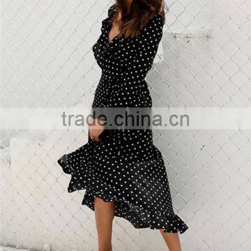 Evening Dress Long Sleeve Polka Dot Ruffle Wrap Women Maxi Dress Vestidos Beach Long Dress photo-3