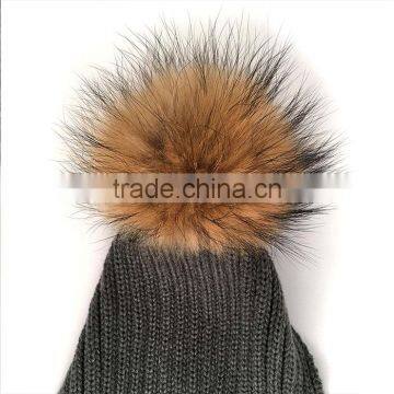 Myfur Adult Winter Striped Scarf With Real Natural Raccoon Fur Pom Poms photo-3