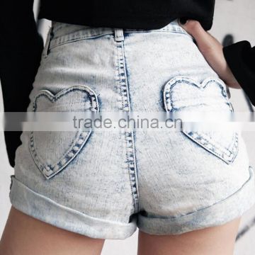 Runwaylover 5301 high quality ladies high waist white sexy denim shorts