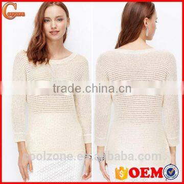 Slim Fit Sequins o Neck Long Sleeve Wool Woman Sweater