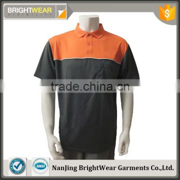 Mens two-tone safety uniform contrast piping customized embroidery security polo shirt