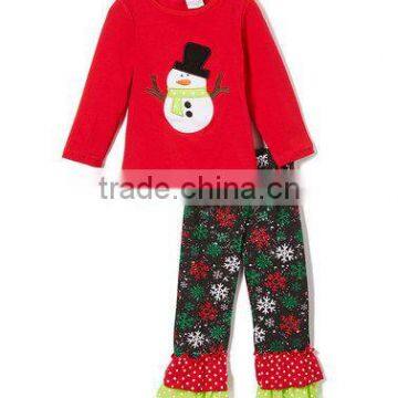 charming snow man embroidery cotton girls wholesale clothes