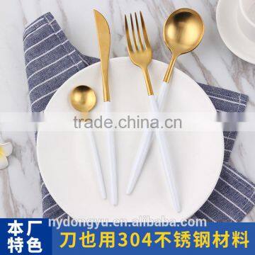 304 stainless steel white gold knife fork spoon 4 piece set tableware/chnuhuka fork knife set cultery /fancy dining tableware