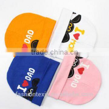 New children's knit beanie hat Cartoon print knit cap I love Dad/Mum