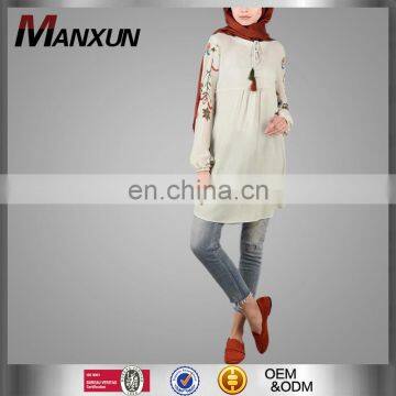 New Arrival Fashion Islamic Women Clothing High Quality Embroidery Style Muslim Tunic Tops