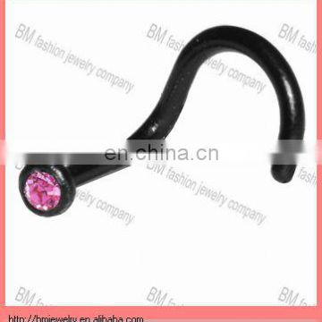 pink gems titanium black nose ring piercing jewelry rings in screw