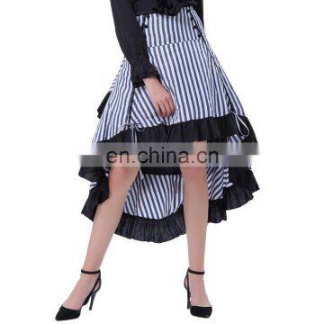 Belle Poque Striped Gathered Steampunk Vintage Gothic Style White High-Low Skirt BP000345-1