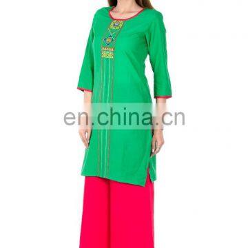 100% Cotton Made Round Neck With Intricate Embroidery at Front Kurti for Woman photo-4