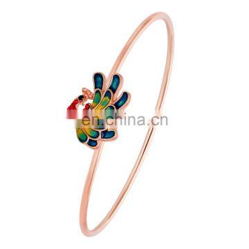 Chinese Manufacturer Custom Simple Rose Gold Enamel Peacock Design Handmade Bangles