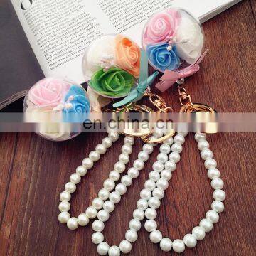 Flower Inside Transparent Ball Key Rings Pearl Keychain for Car Bag Accessories photo-2