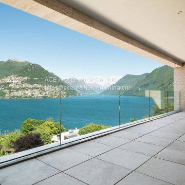 Glass rail simple deck railing in aluminum base shoe design