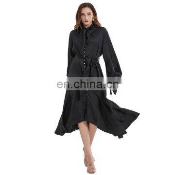 TWOTWINSTYLE Dress For Women Lace Up Lantern Sleeve High Waist With Belt Ruffle Vintage Patchwork photo-2