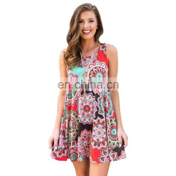 Summer Women Boutique Splicing Sleeveless Printed Floral Fashion Custom Jersey Casual Dress